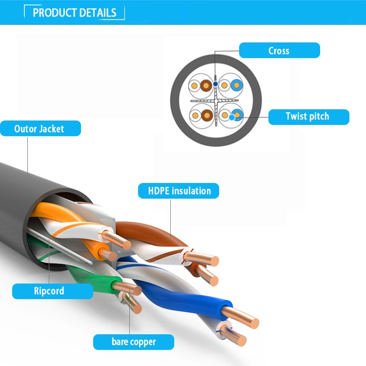 Factory price LAN Cable Bare Copper 24AWG 4P UTP/FTP/SFTP CAT6 Network patch cord Cable