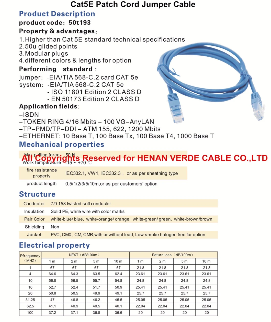 Flame Resistant Cmr Cat5e CAT6 Patch Cord Network Cable